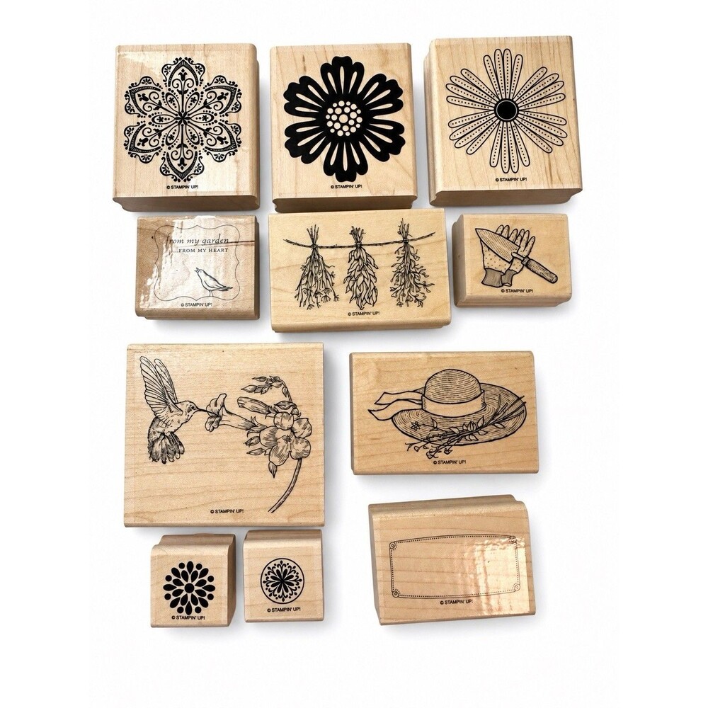 Stampin’ Up Wood Mounted Rubber Stamps Lot of 11 Flowers Garden Hummingbird NEW